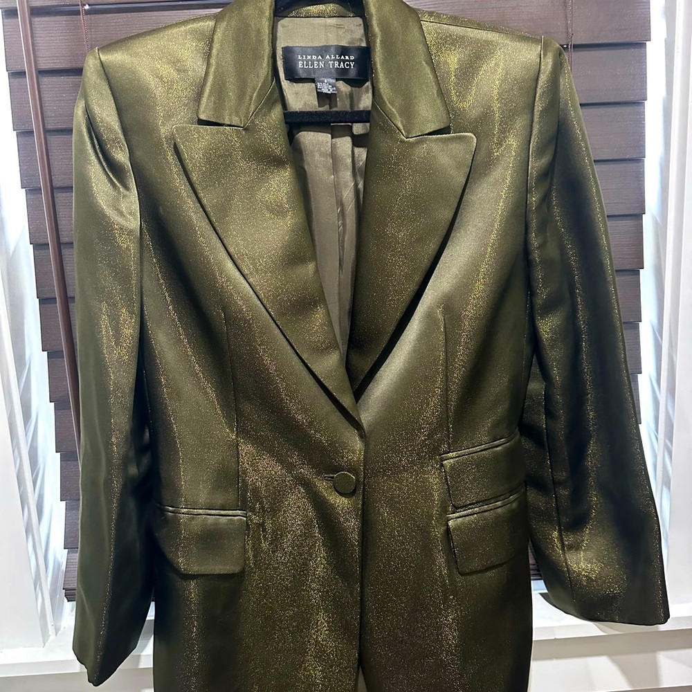 Ellen Tracy olive green with gold detail blazer jacket size 8